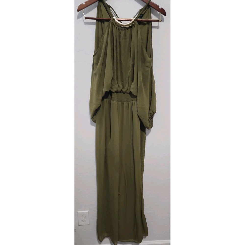 Halogen Chiffon Cold Shoulder Sleeves Jumpsuit In Green Size M